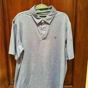 Vineyard Vines Light Blue and Gray Striped Heather Polo